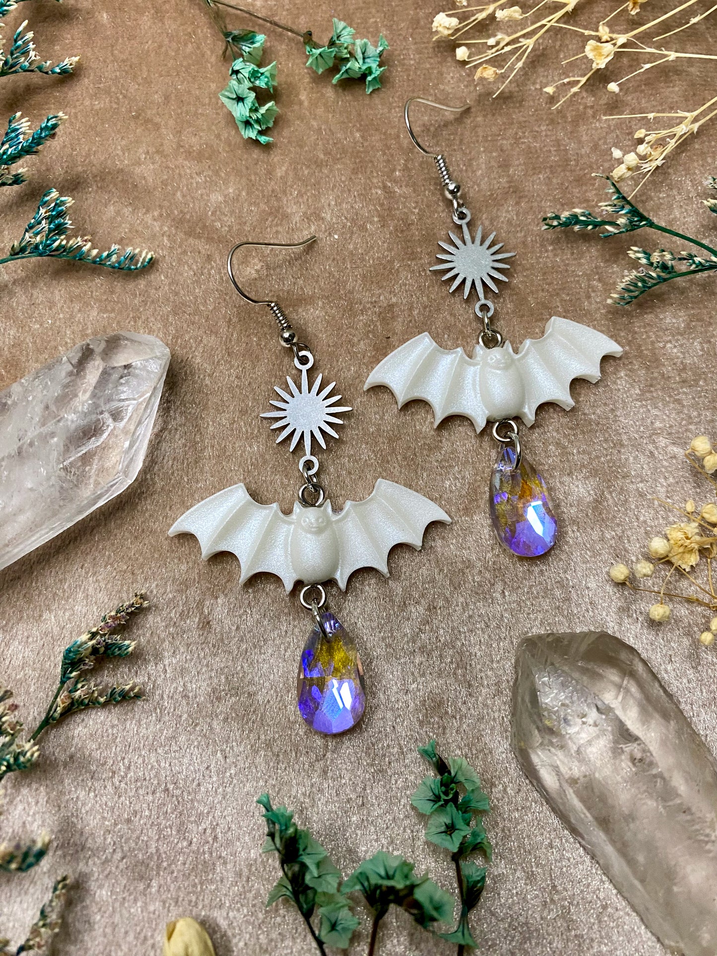 Small White Bat Earrings