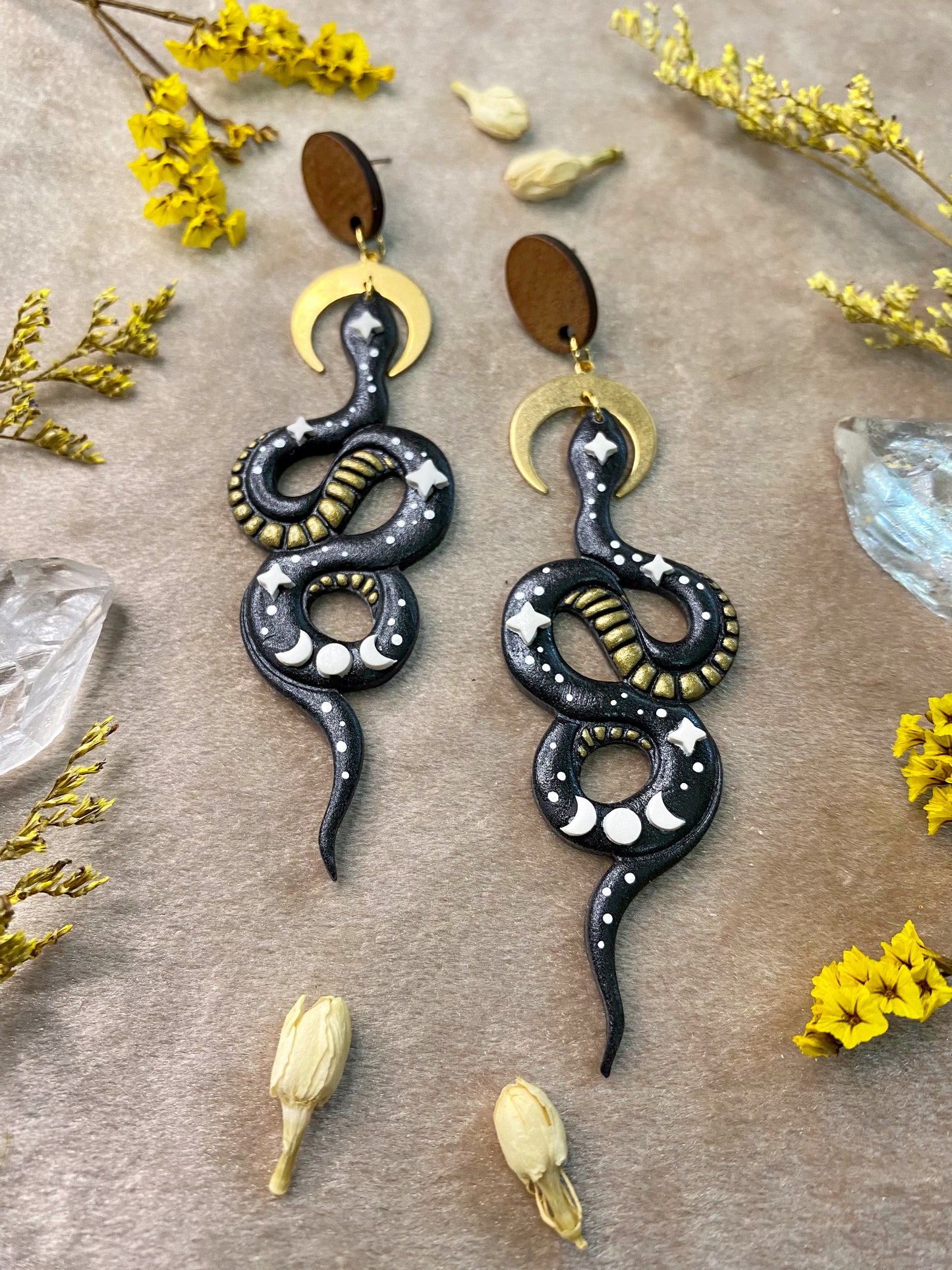 Starry Moon Snake Earrings