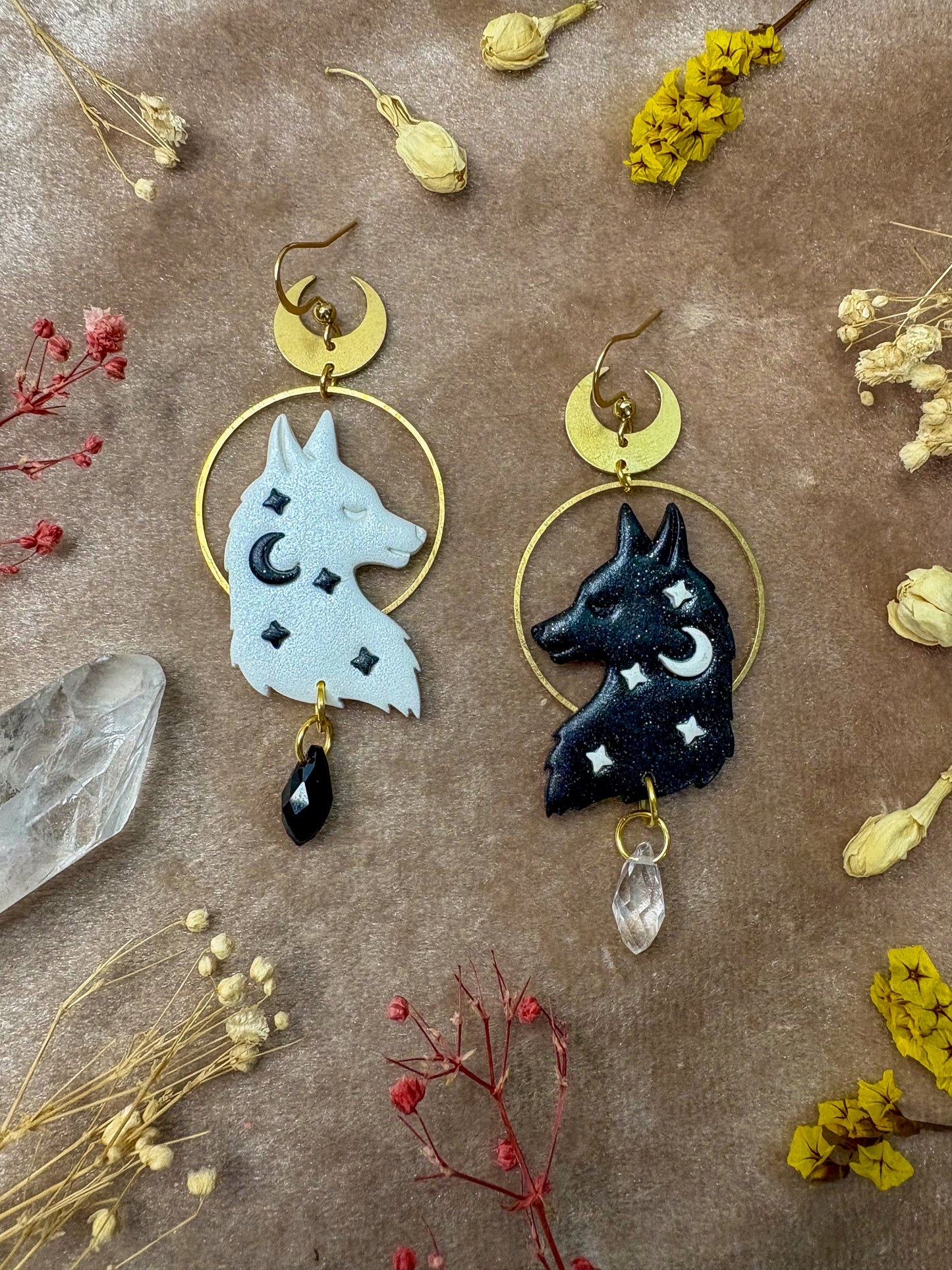 Black and White Wolf Earrings