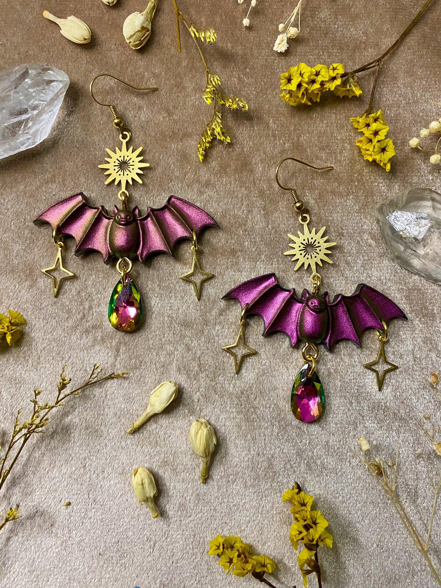 Magenta Sparkle Bat Earrings