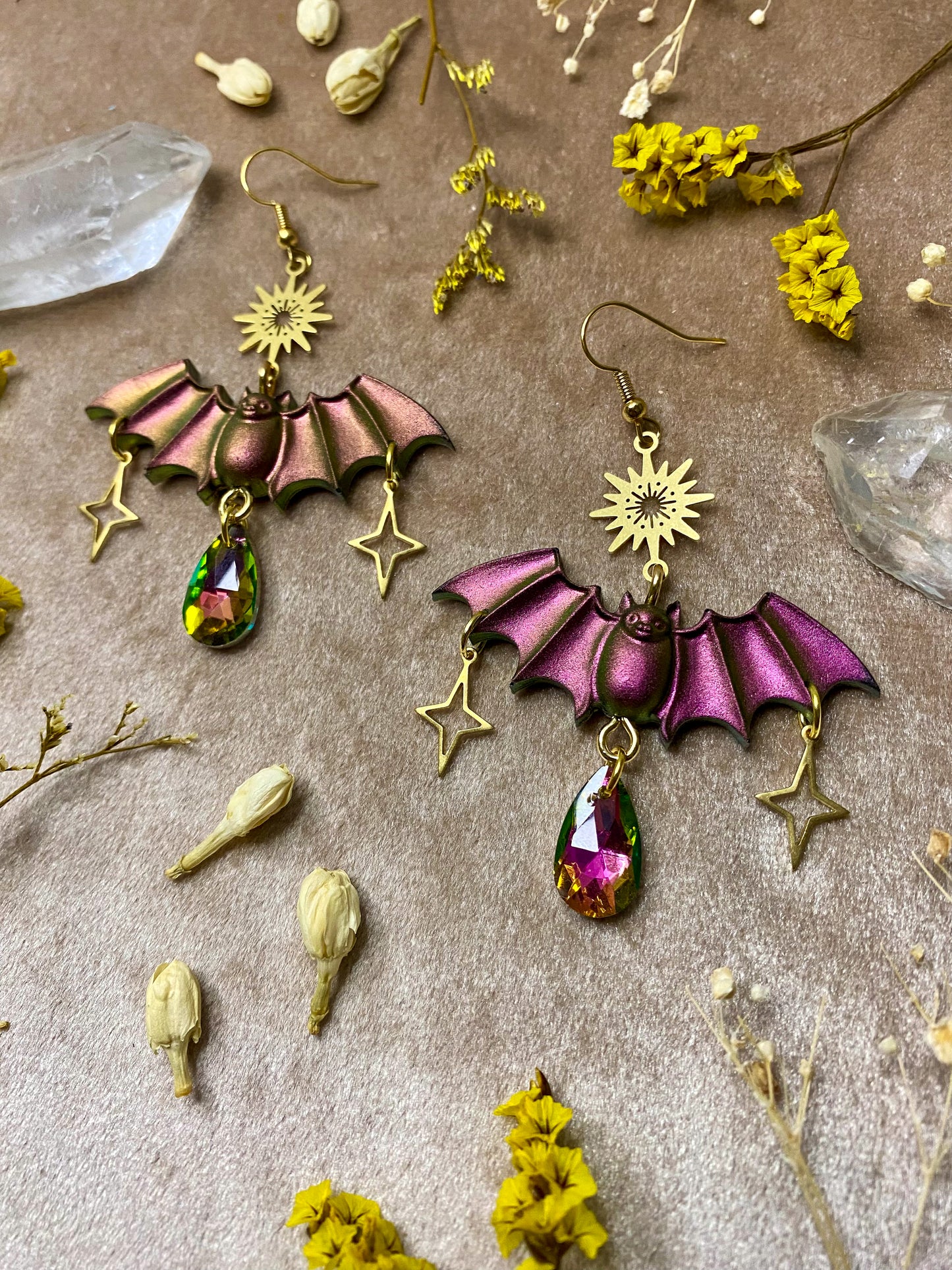 Magenta Sparkle Bat Earrings