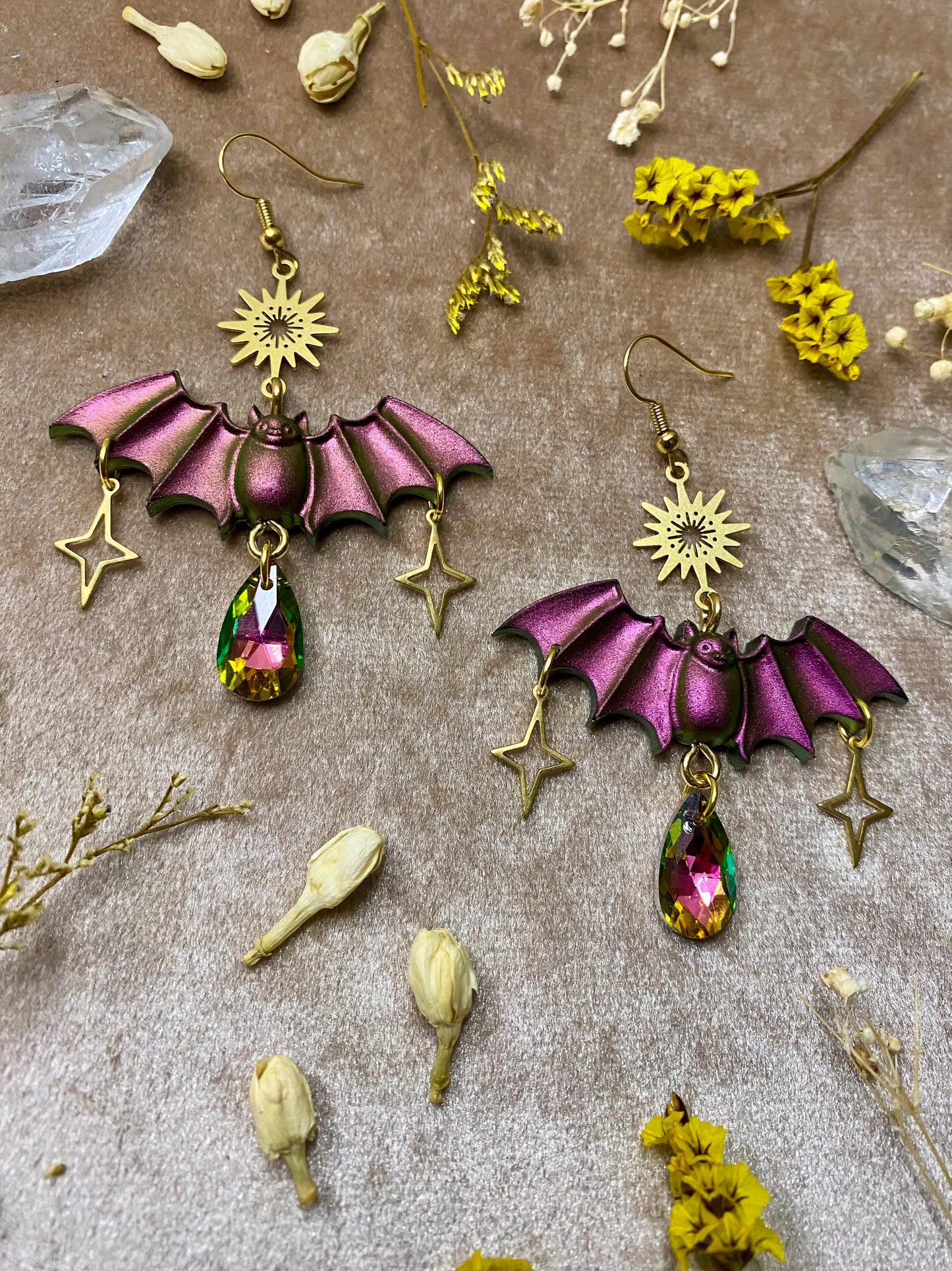 Magenta Sparkle Bat Earrings