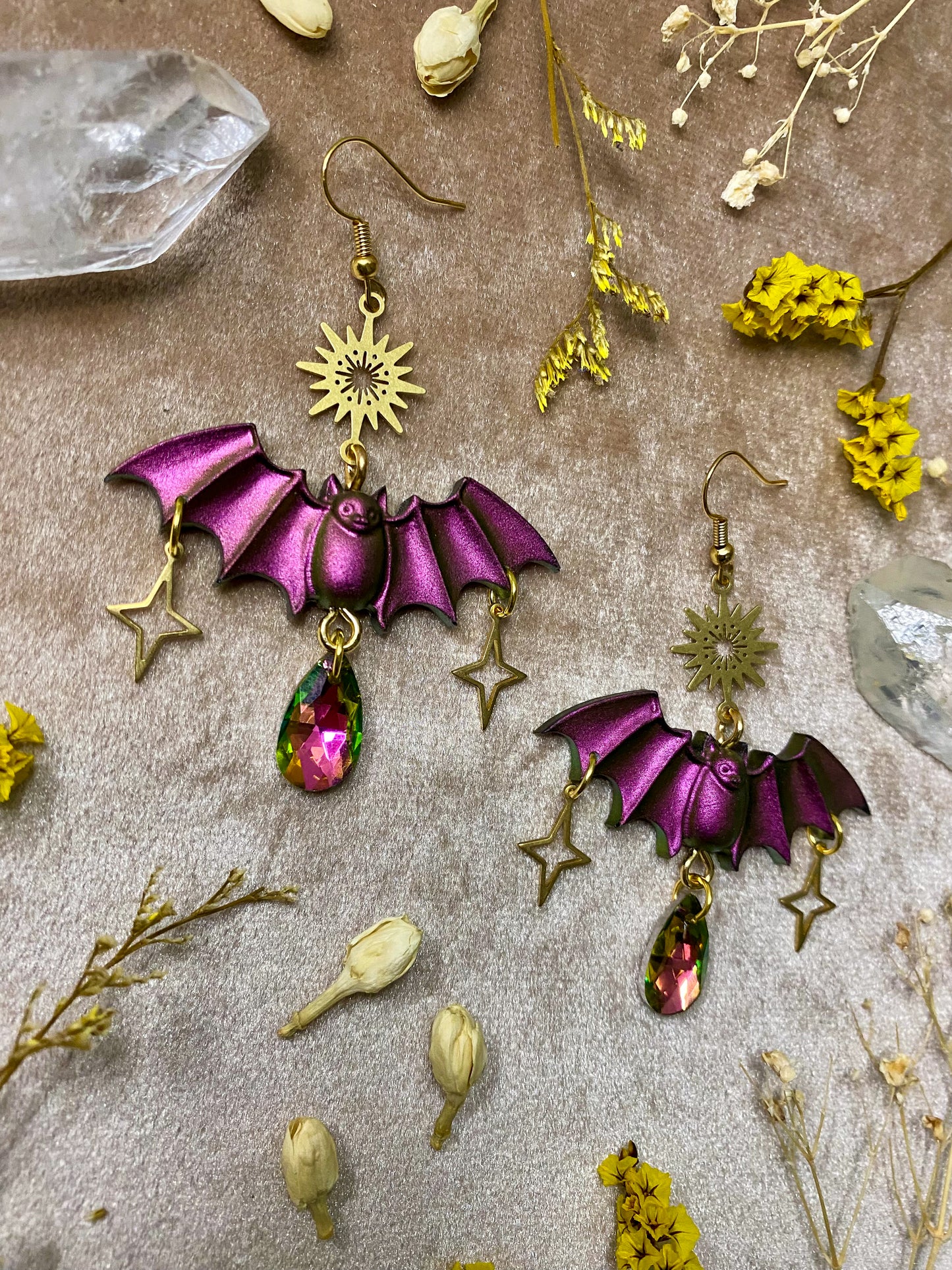 Magenta Sparkle Bat Earrings