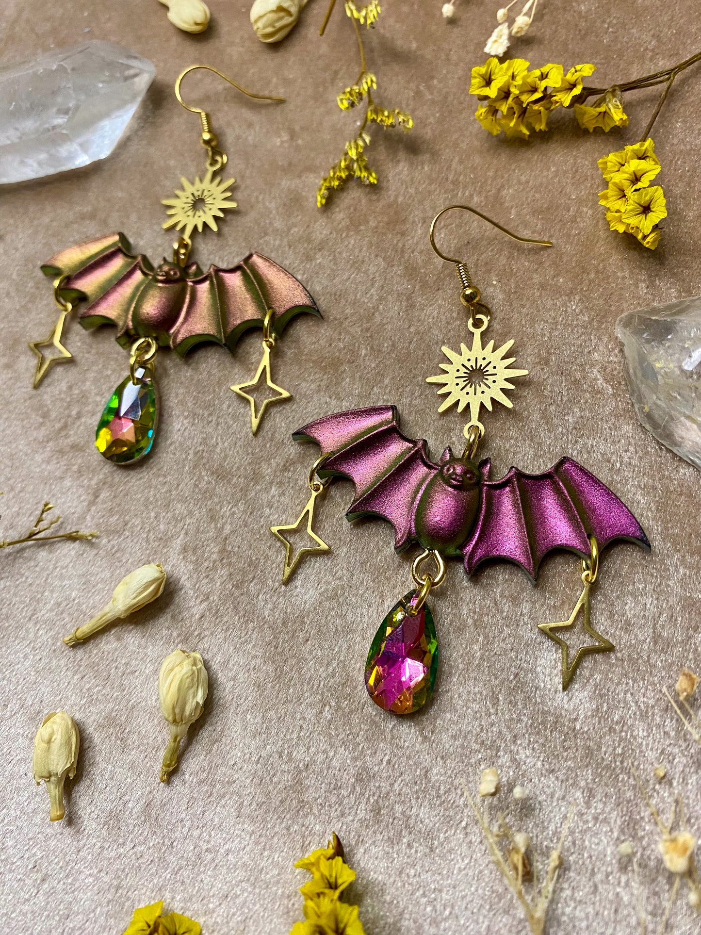 Magenta Sparkle Bat Earrings