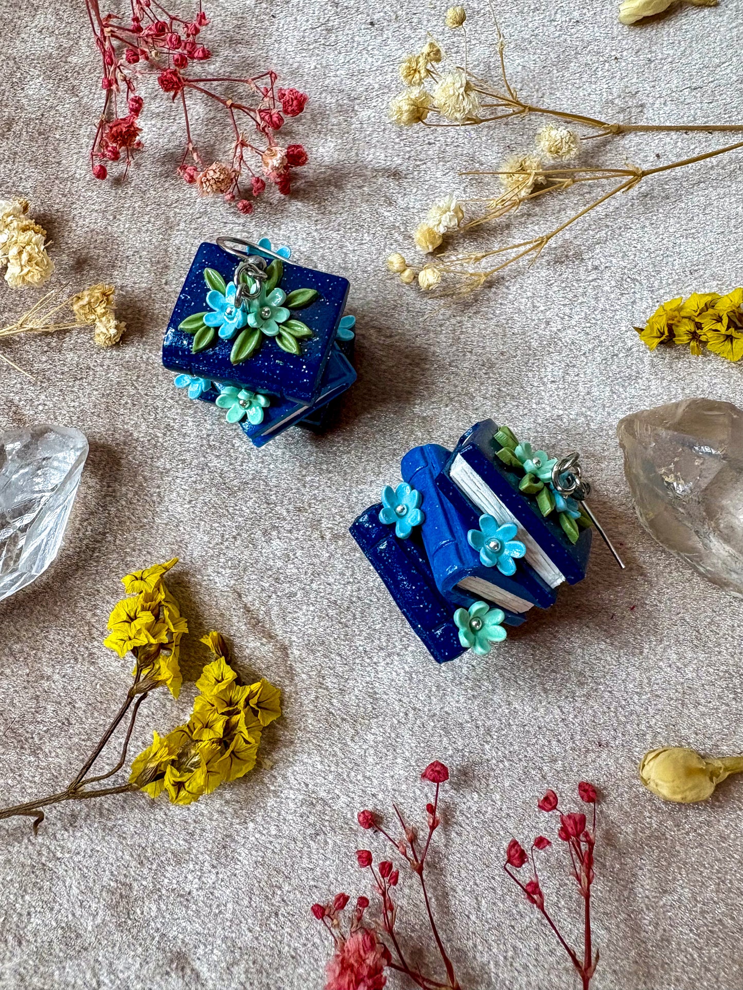 Floral Book Stack Earrings (Blue)