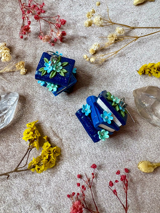 Floral Book Stack Earrings (Blue)