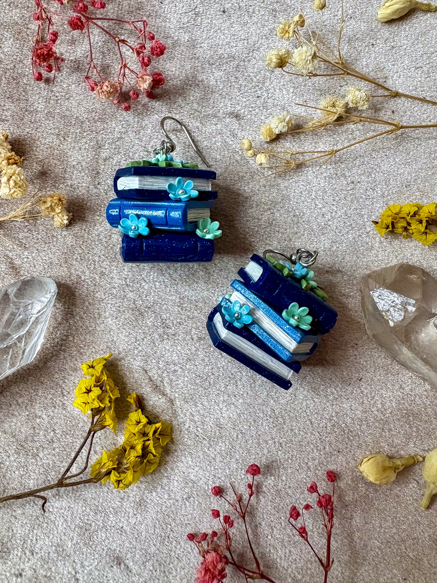 Floral Book Stack Earrings (Blue)