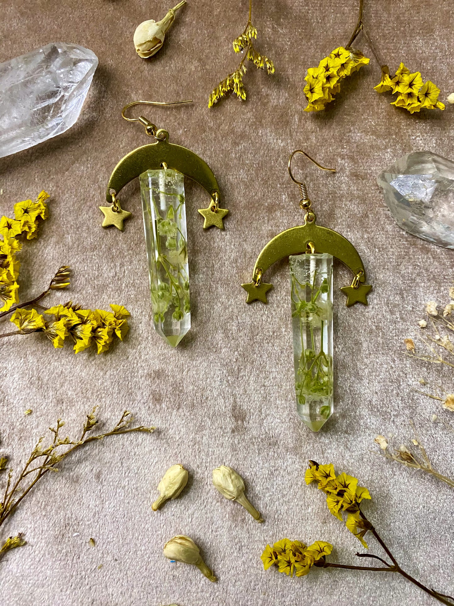 resin baby's breath crystal earrings