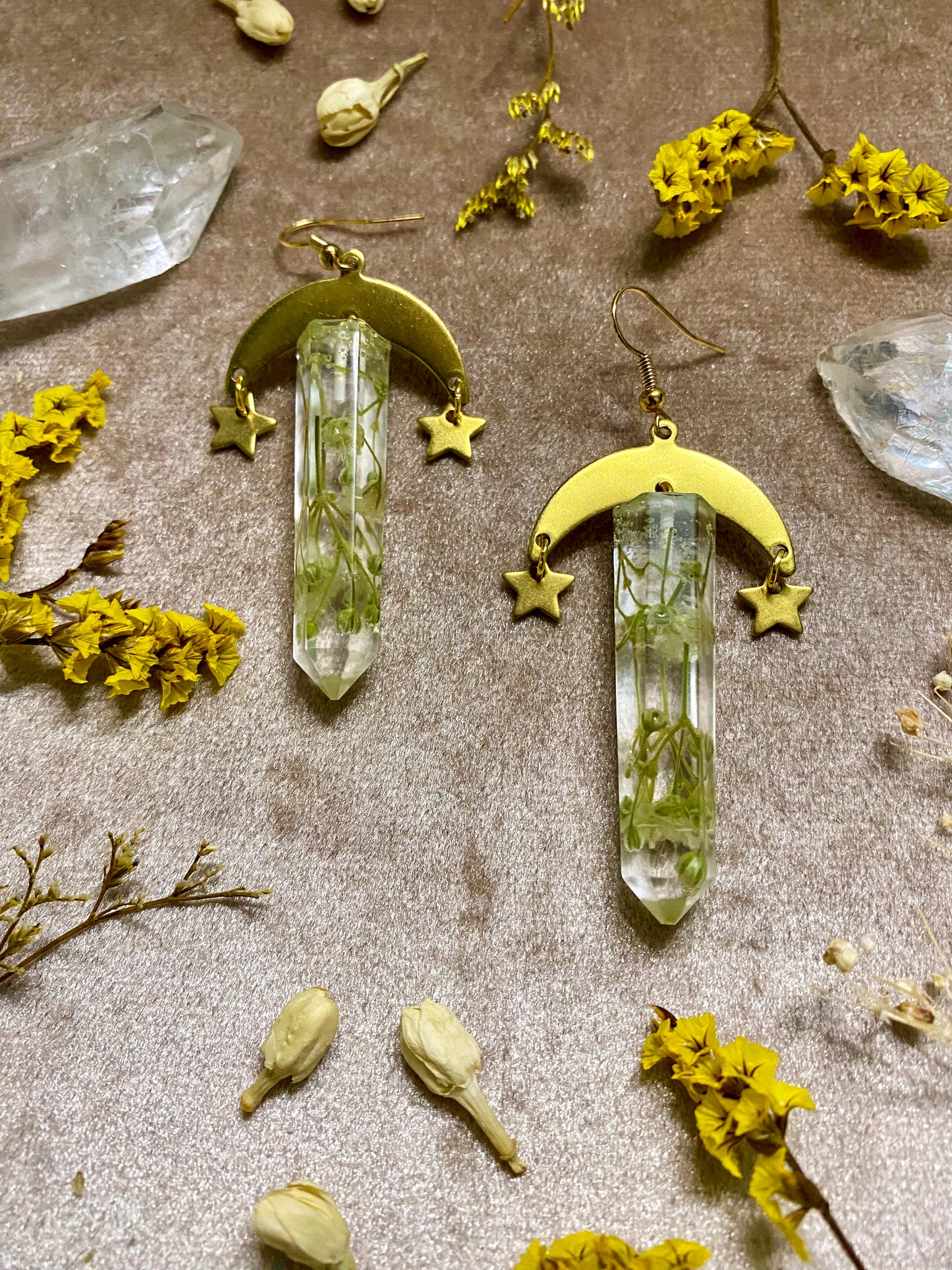 Baby's Breath Crystal Earrings (Gold)