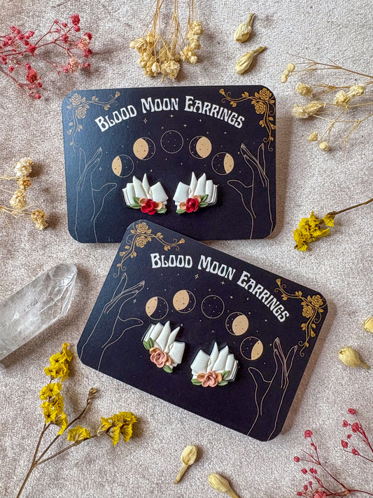 Floral Open Book Stud Earrings
