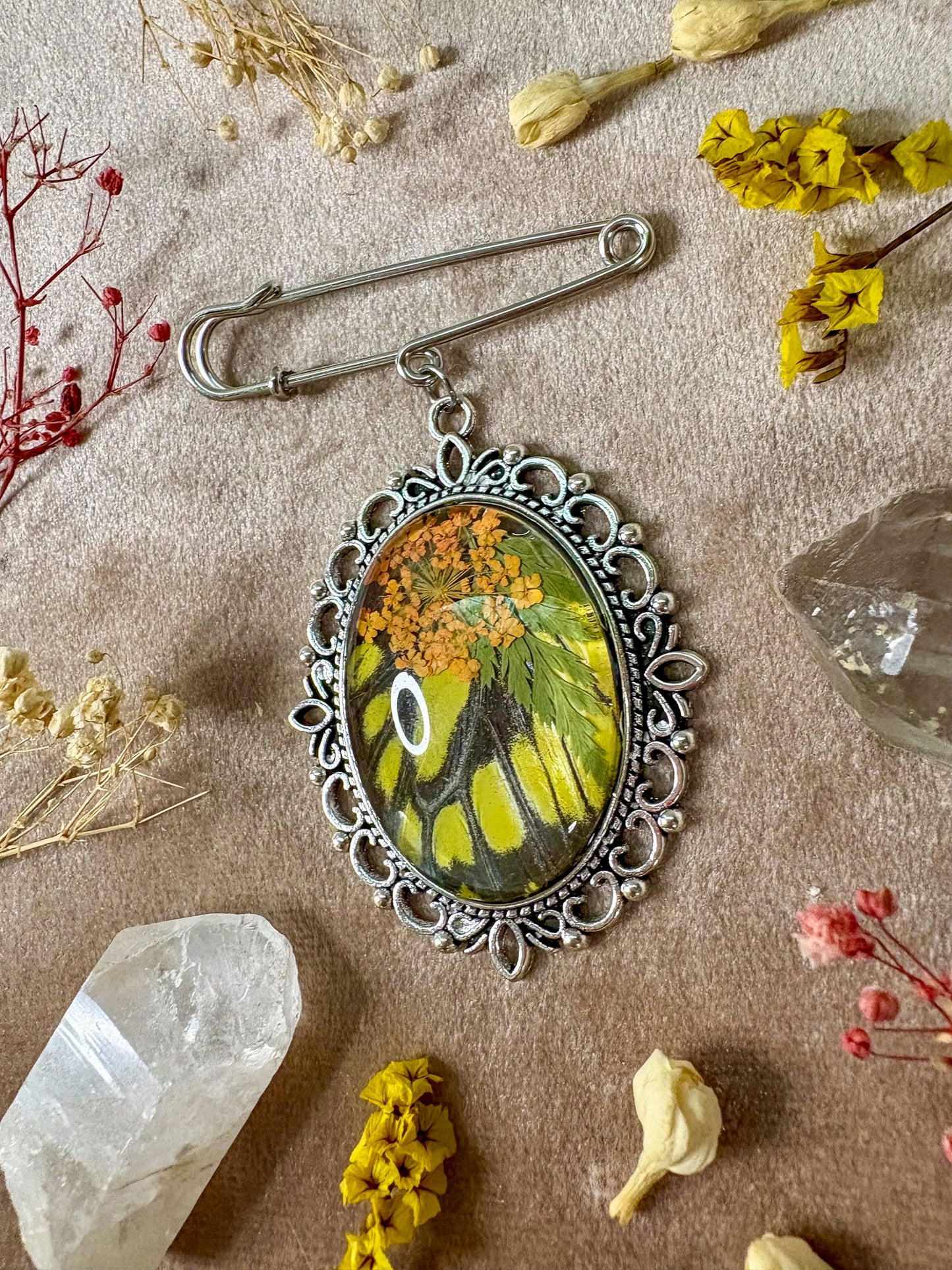 Spotted Sawtooth Butterfly Brooch (large silver)