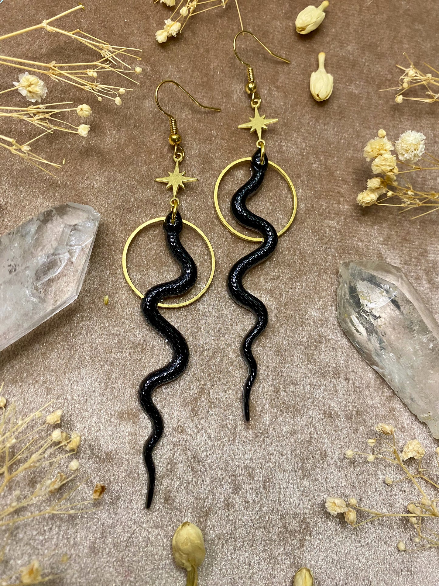 Slithering Snake Earrings (Black)