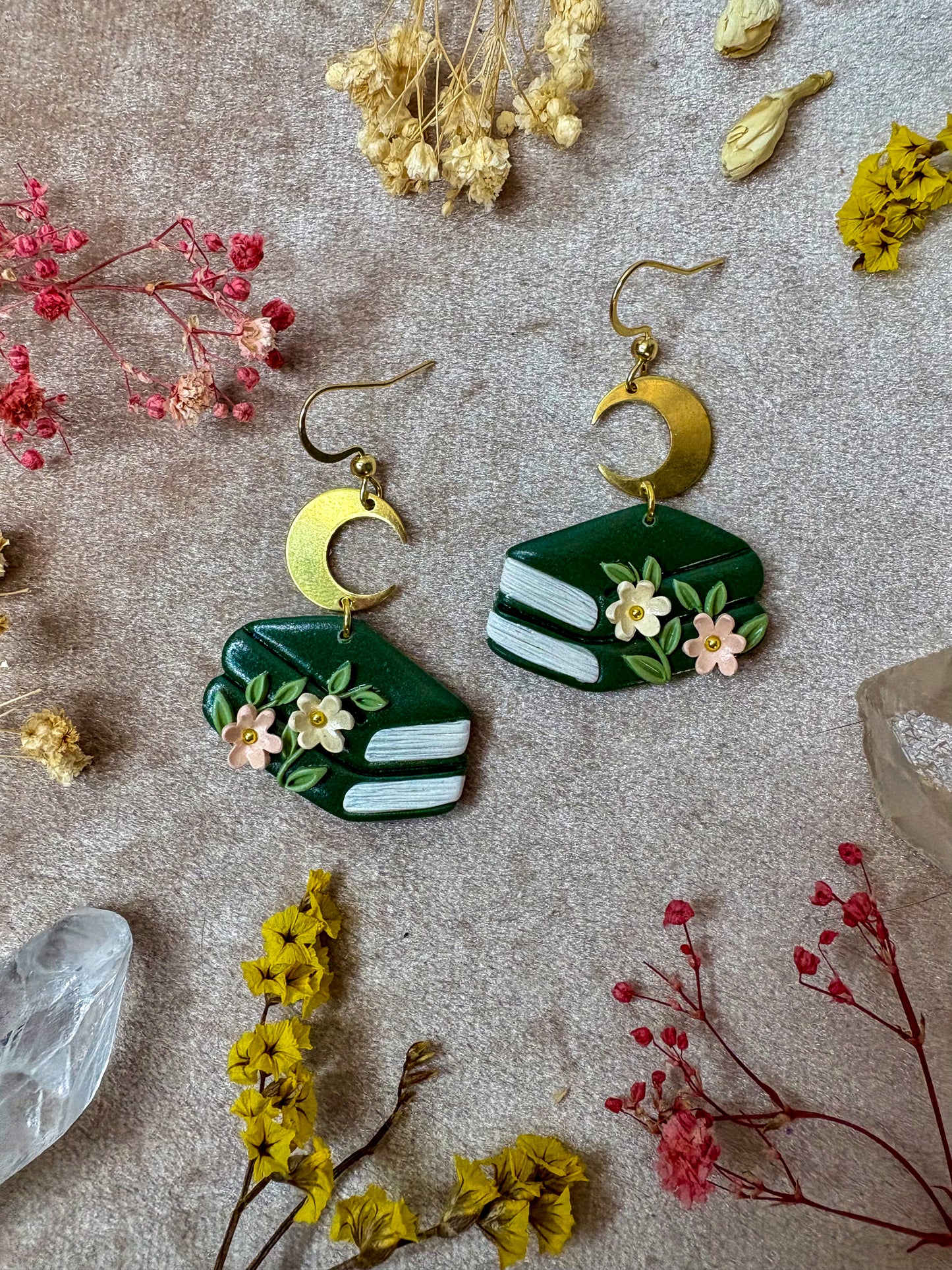 Floral Green Double Book Earrings