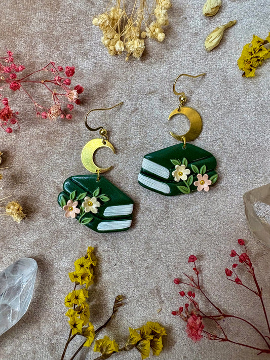 Floral Green Double Book Earrings