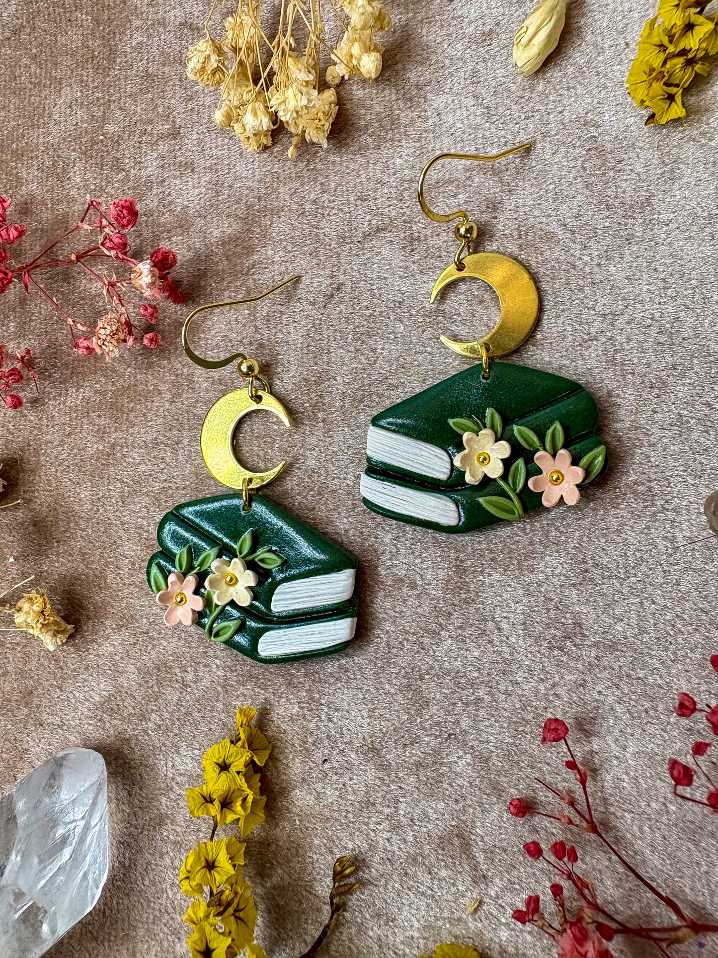 Floral Green Double Book Earrings
