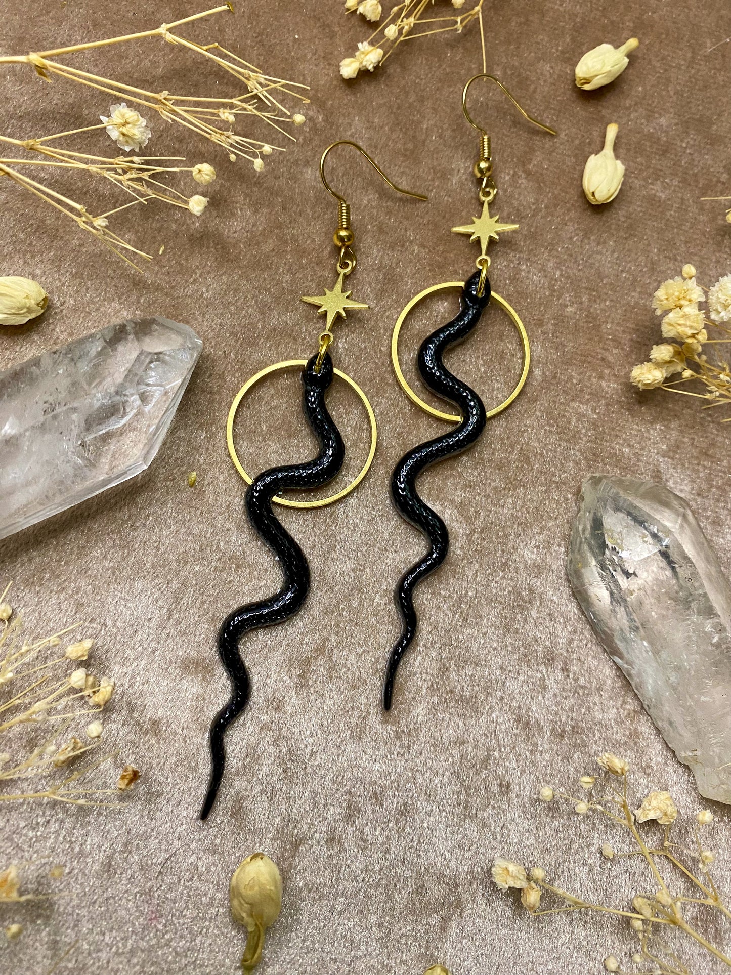 Slithering Snake Earrings (Black)