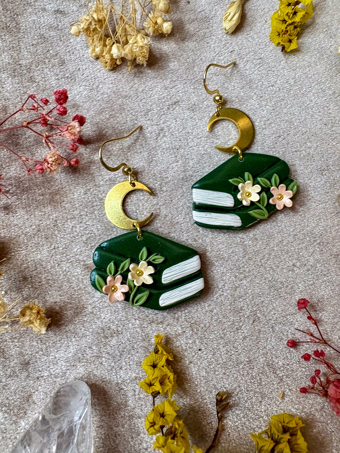 Floral Green Double Book Earrings