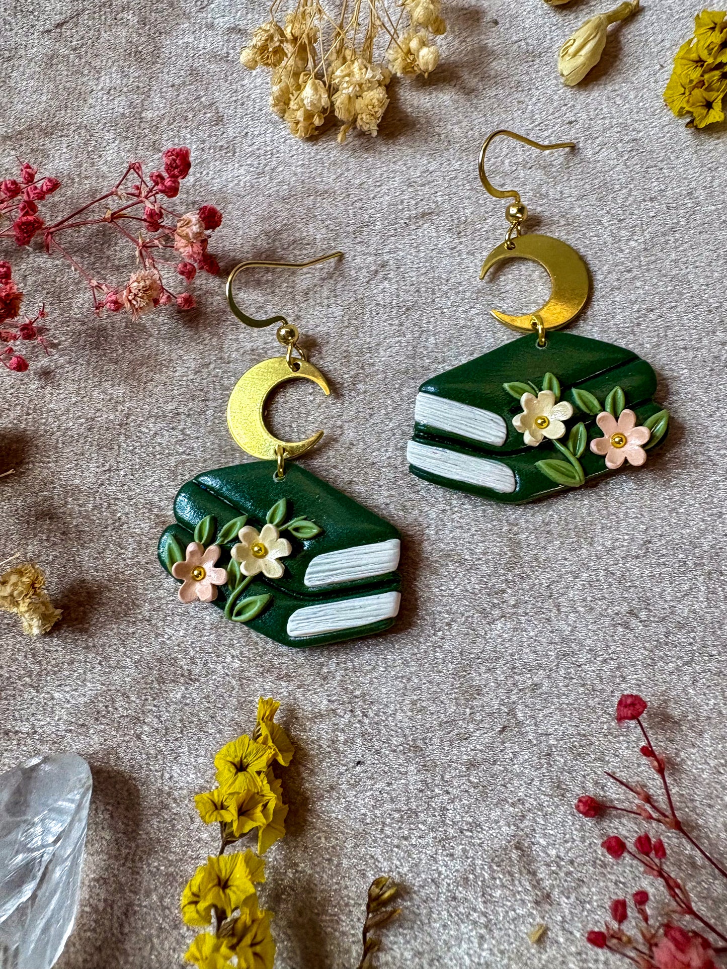 Floral Green Double Book Earrings
