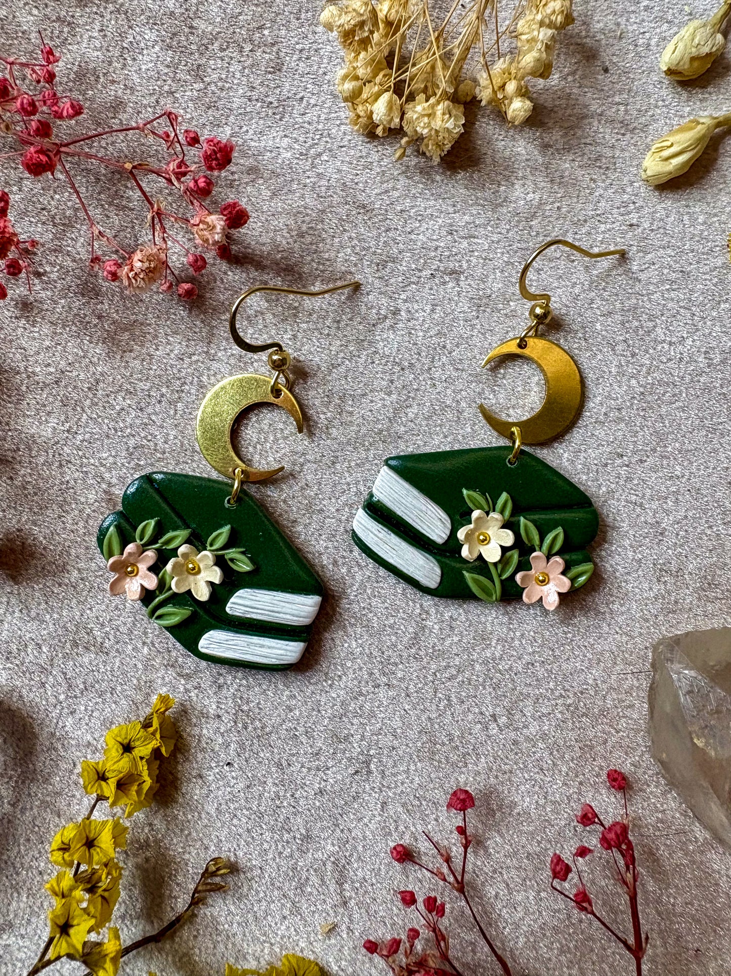 Floral Green Double Book Earrings