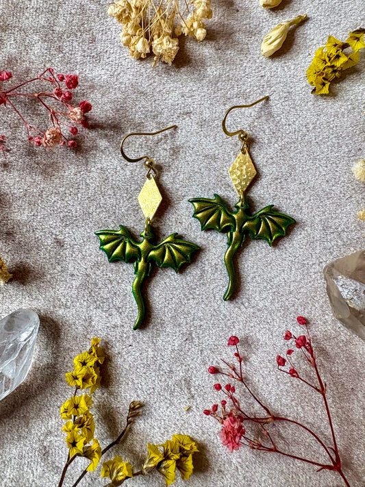 Green Mini Dragon Earrings