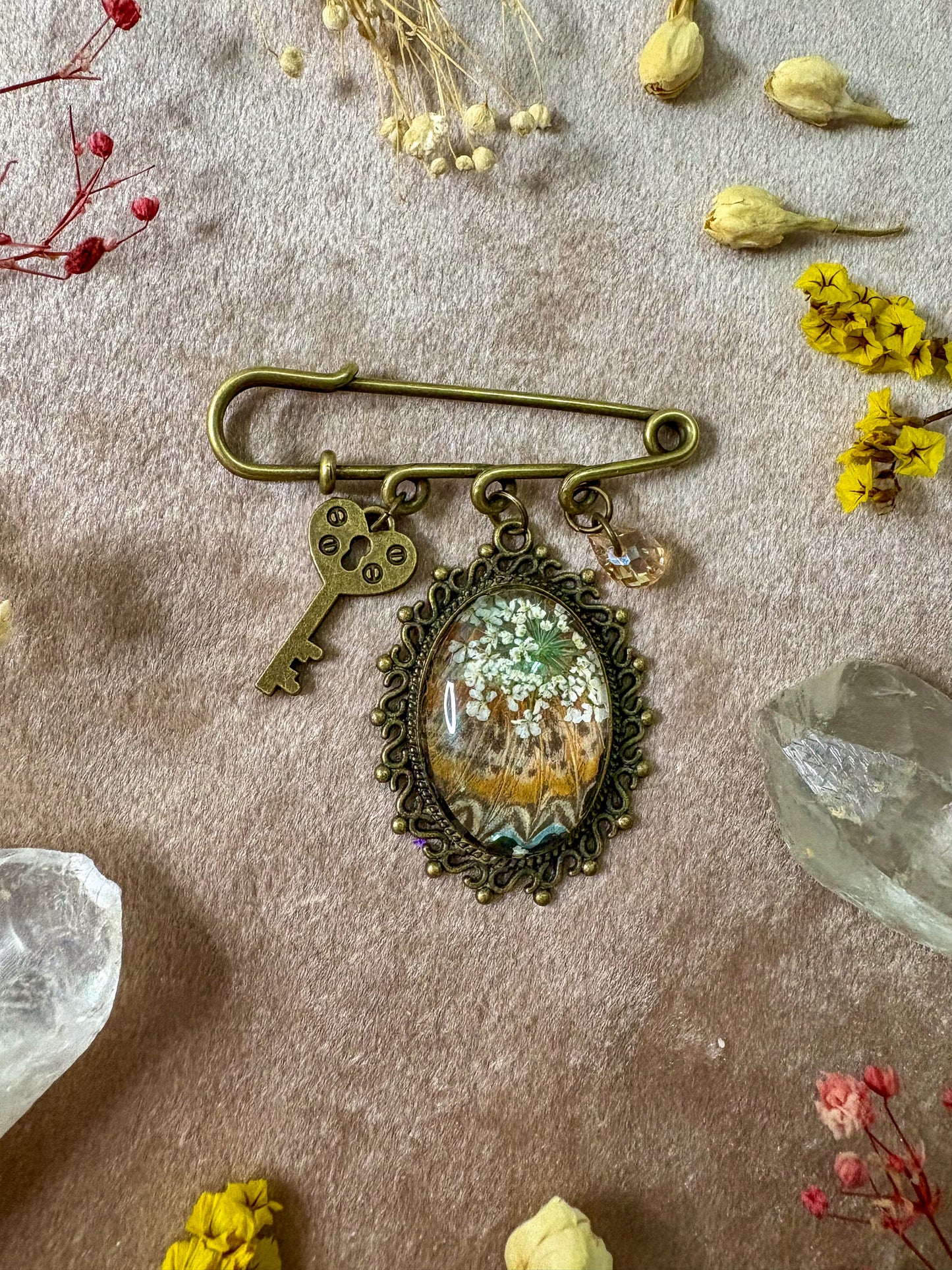 Red Lacewing Butterfly Brooch (small brass)