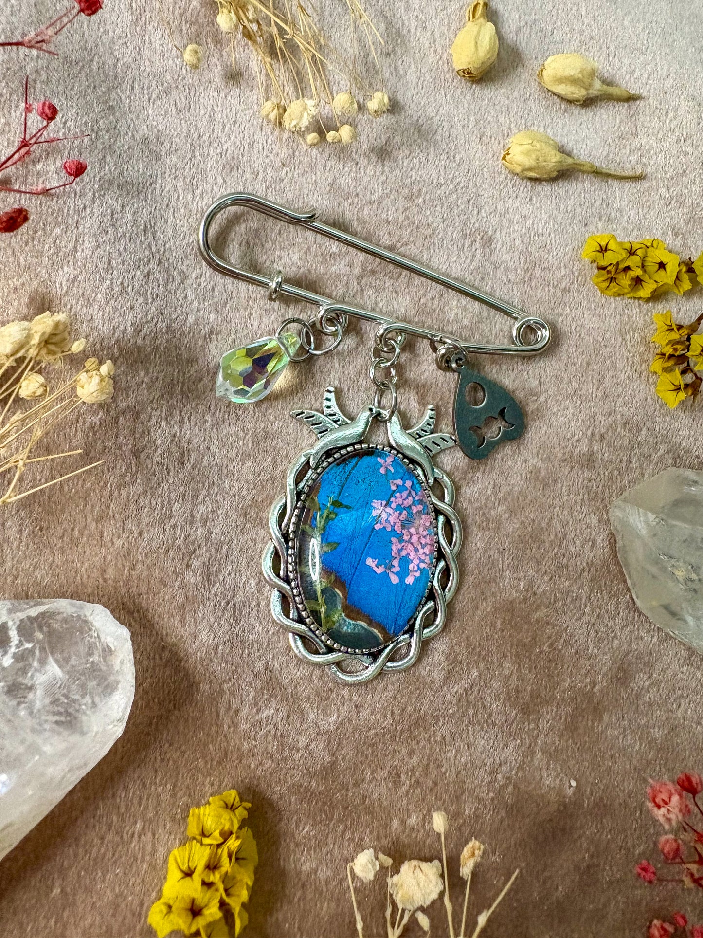 Blue Morpho Butterfly Brooch (small silver)