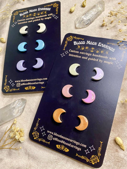 polymer clay and resin iridescent moon stud packs