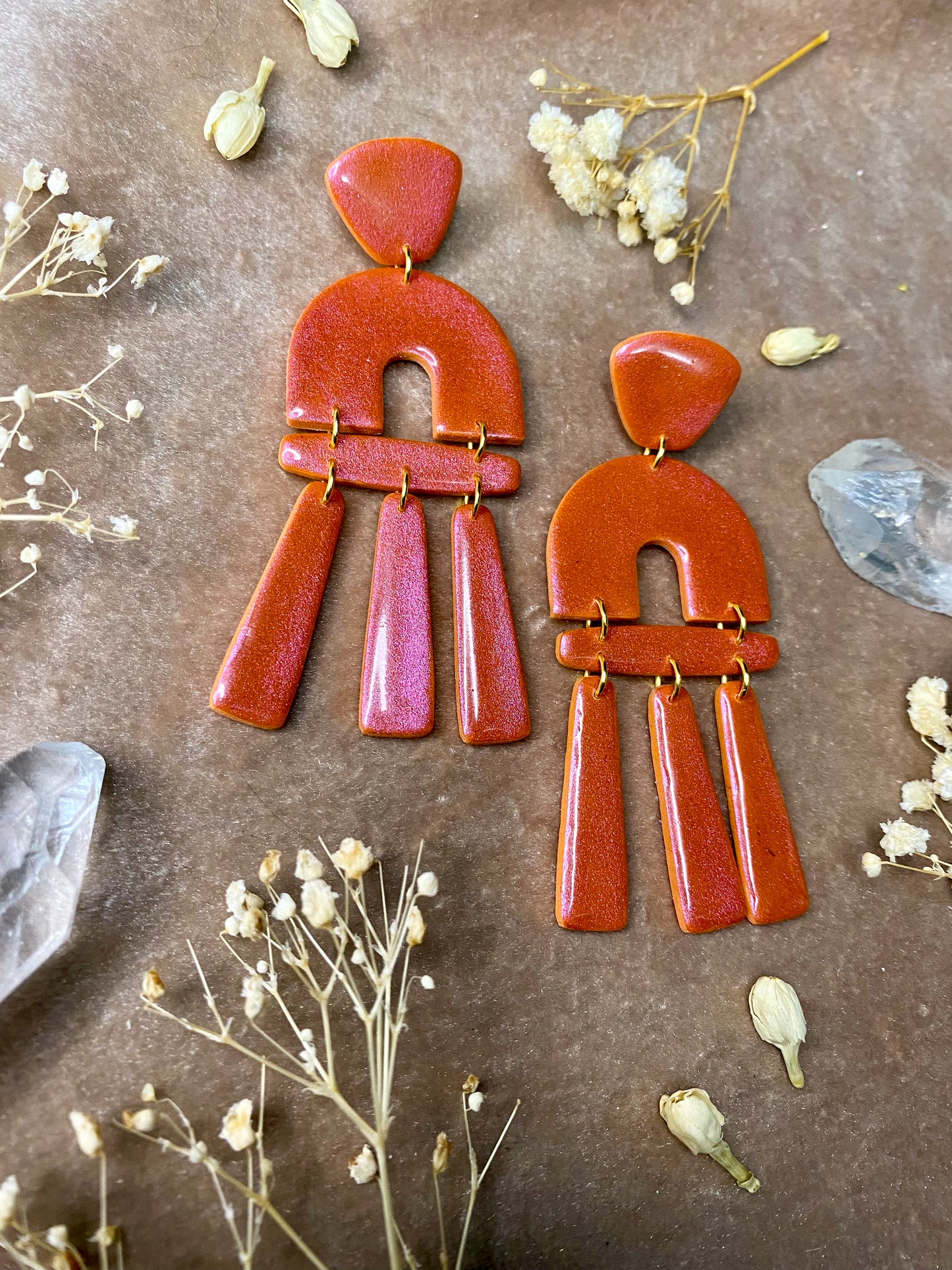 Organic Arch Statement Color Shift (Orange/Coral) Earrings