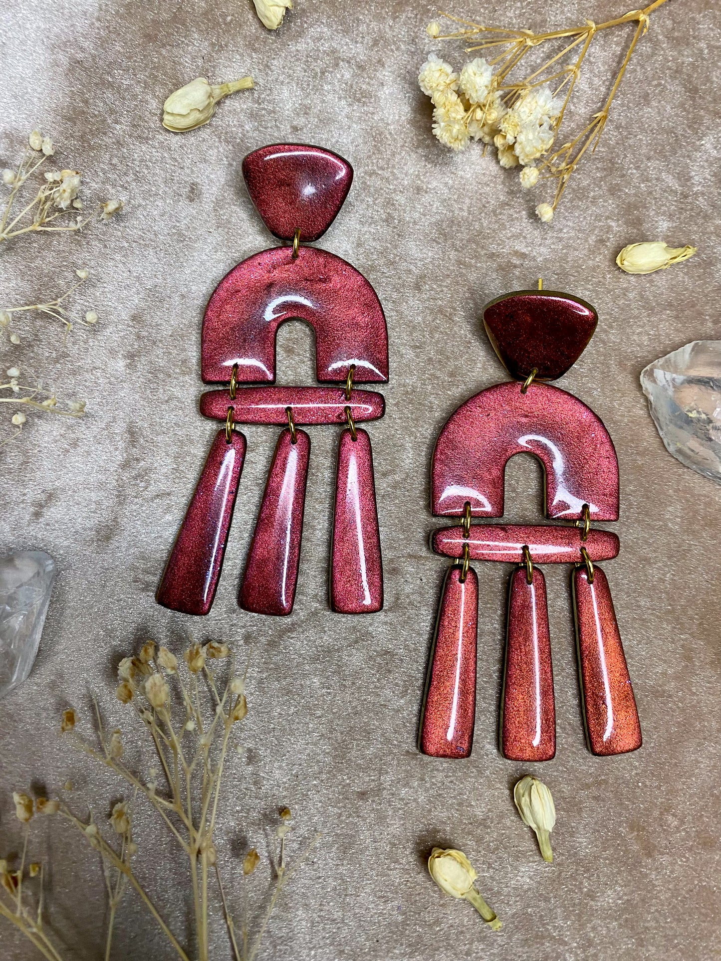 Organic Arch Statement Color Shift (Burgundy/Gold) Earrings