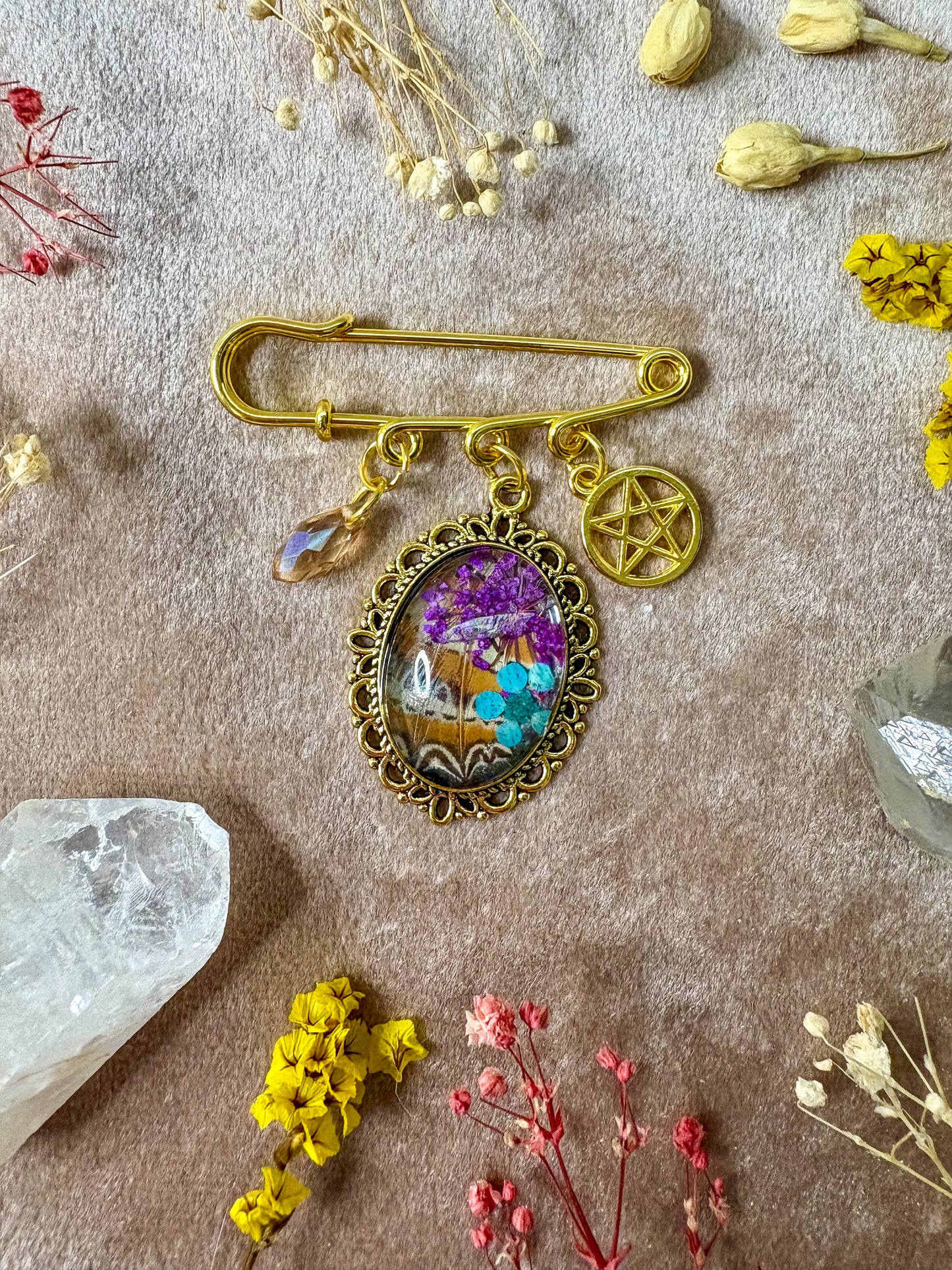 Red Lacewing Butterfly Brooch (small gold)