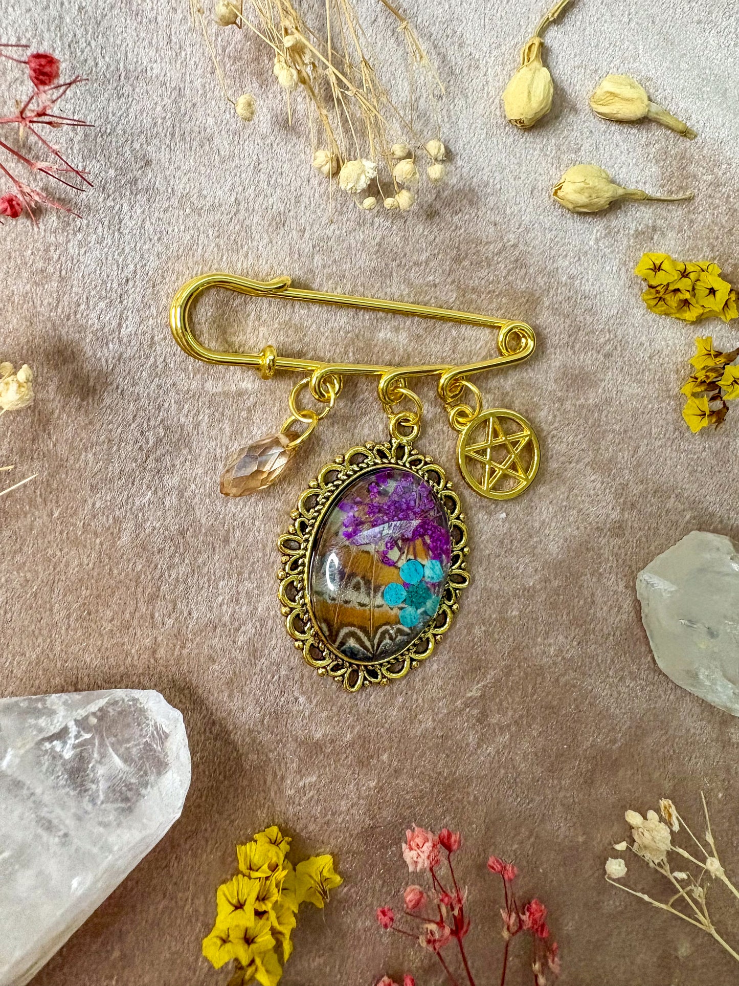 Red Lacewing Butterfly Brooch (small gold)