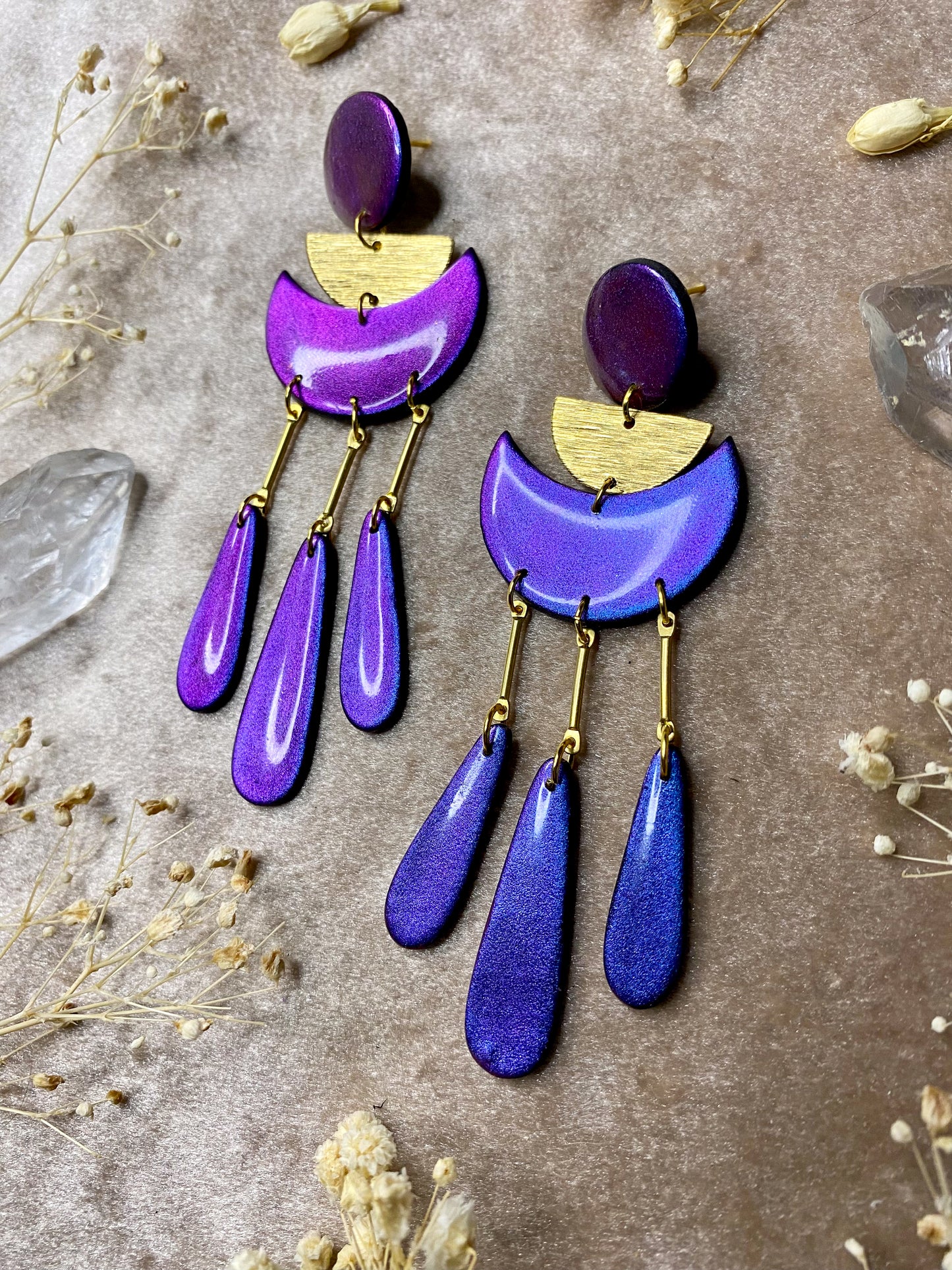 Moon Drop Color Shift (Blue/Purple) Earrings