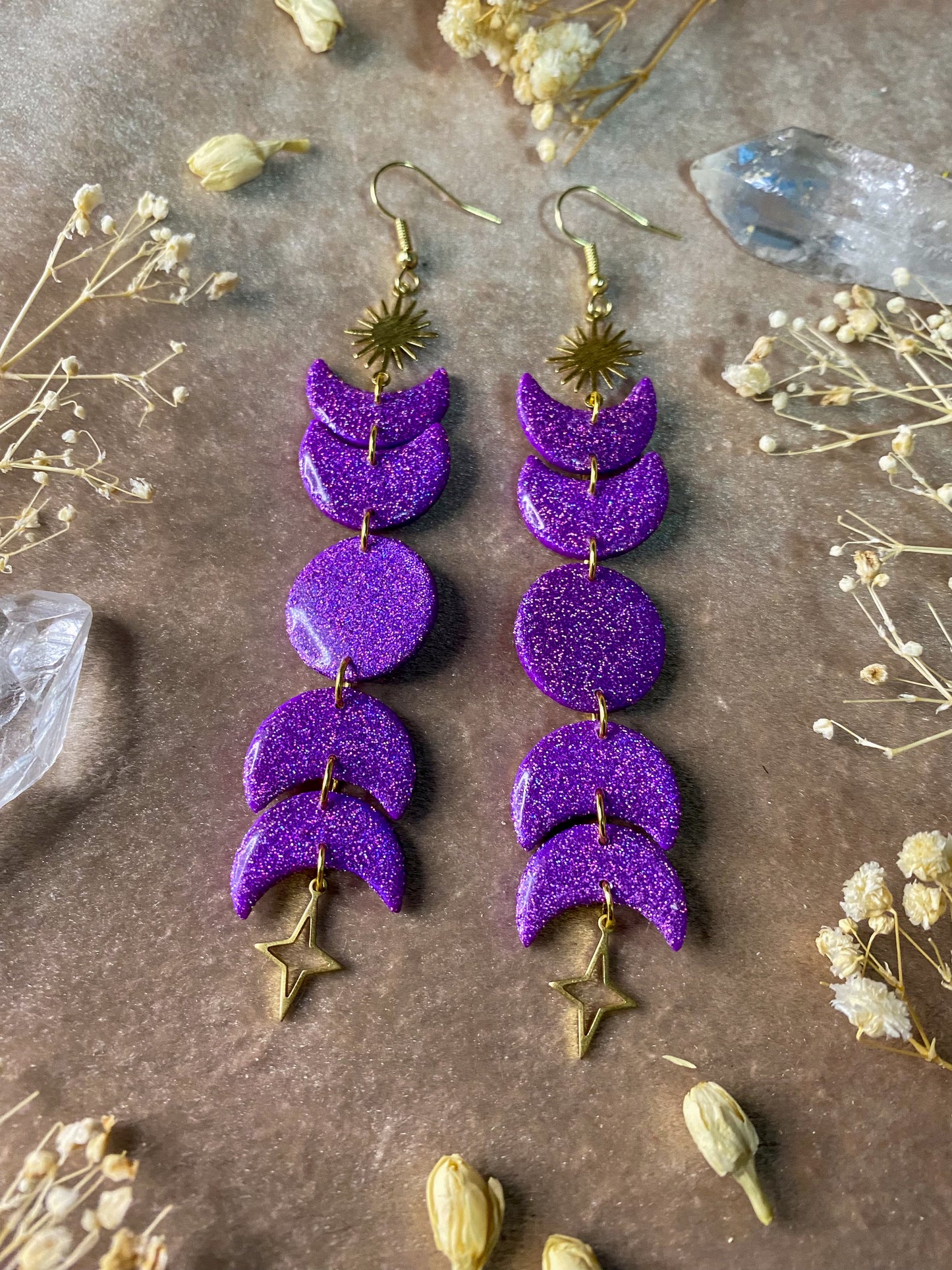Purple Holographic Moon Phase Earrings