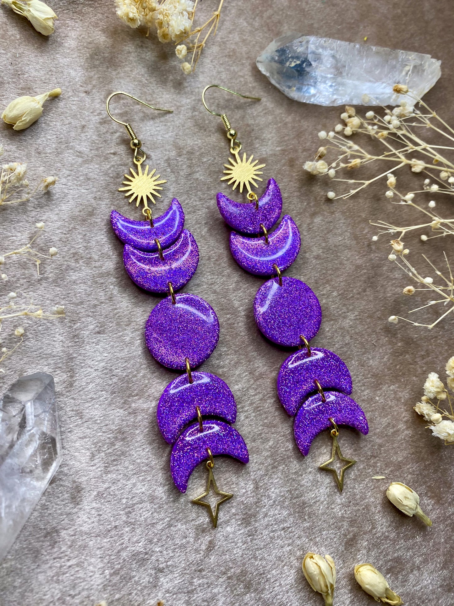 Purple Holographic Moon Phase Earrings
