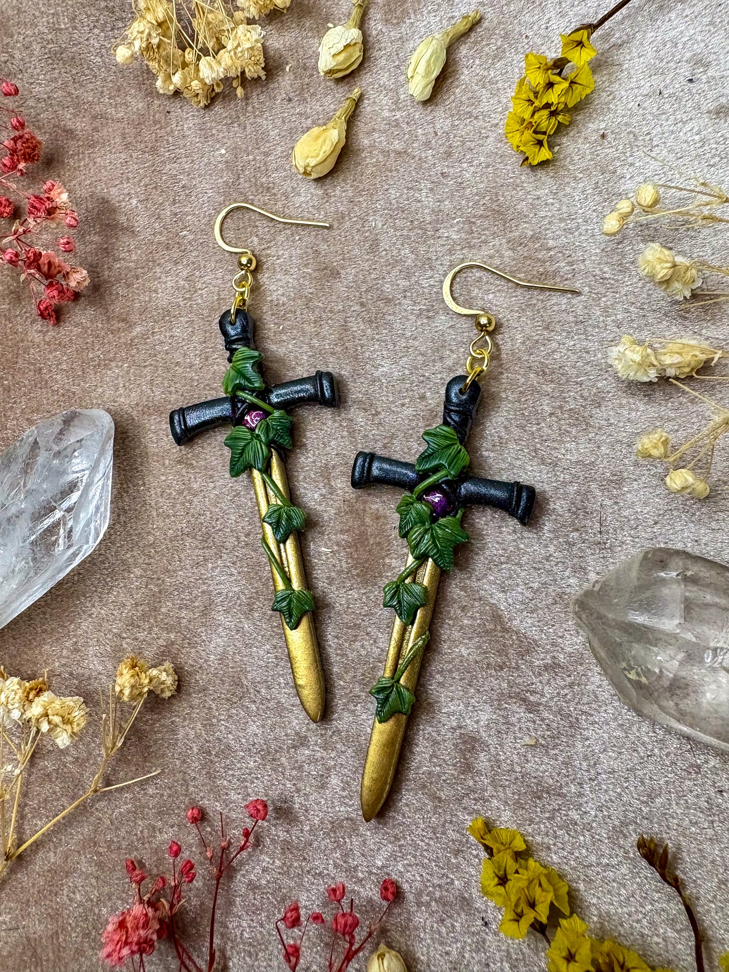 Gold Long Sword Earrings