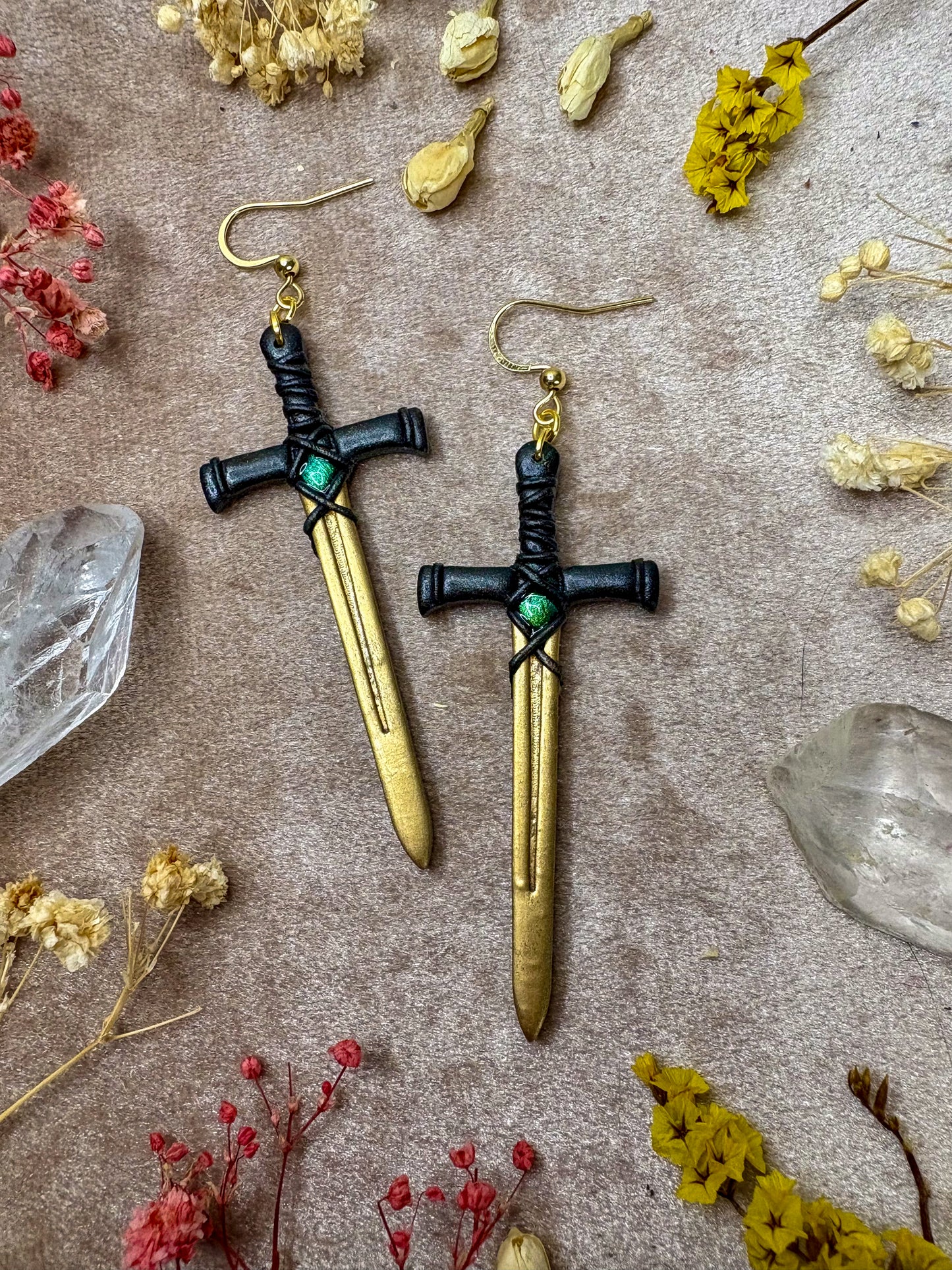 Gold Long Sword Earrings