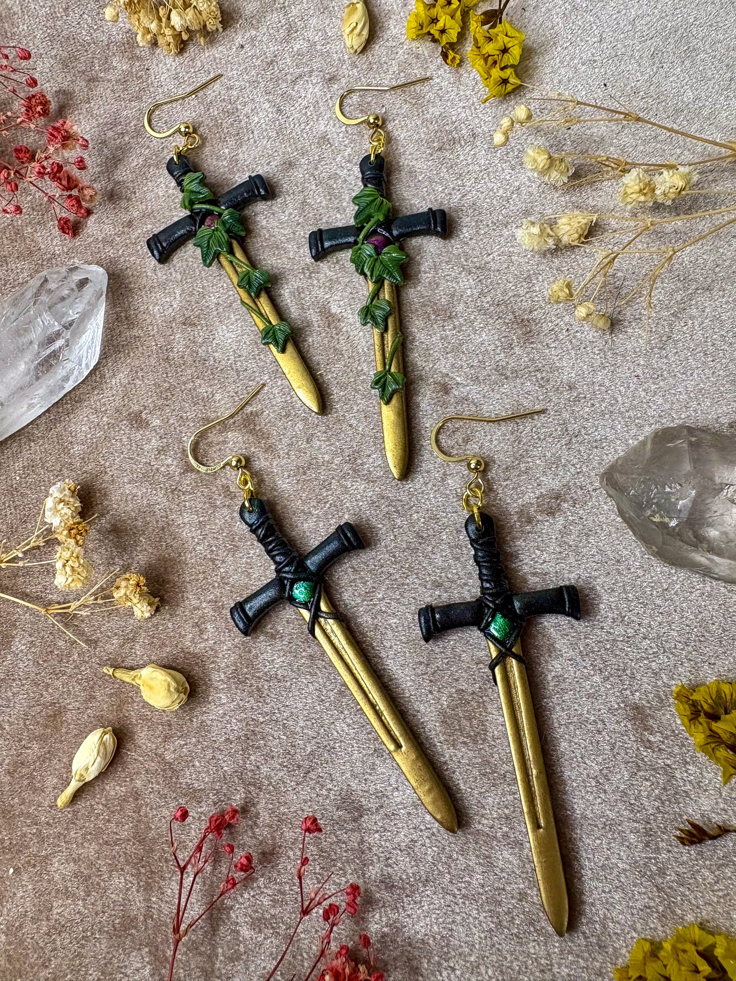 Gold Long Sword Earrings