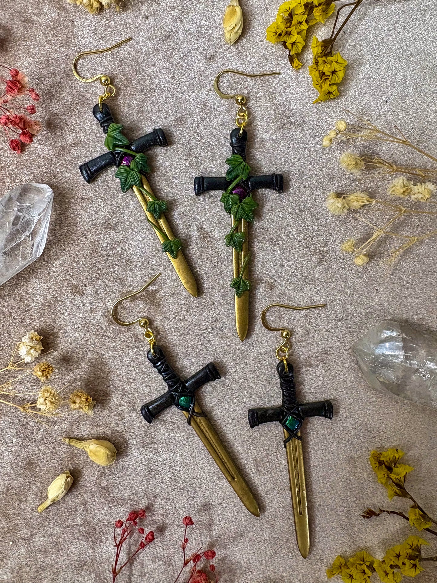 Gold Long Sword Earrings