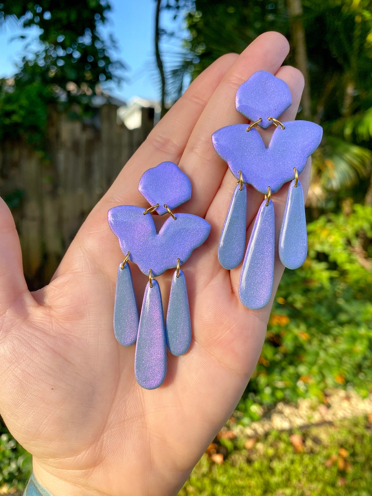 Chevron Statement Color Shift (Light Blue/Violet) Earrings
