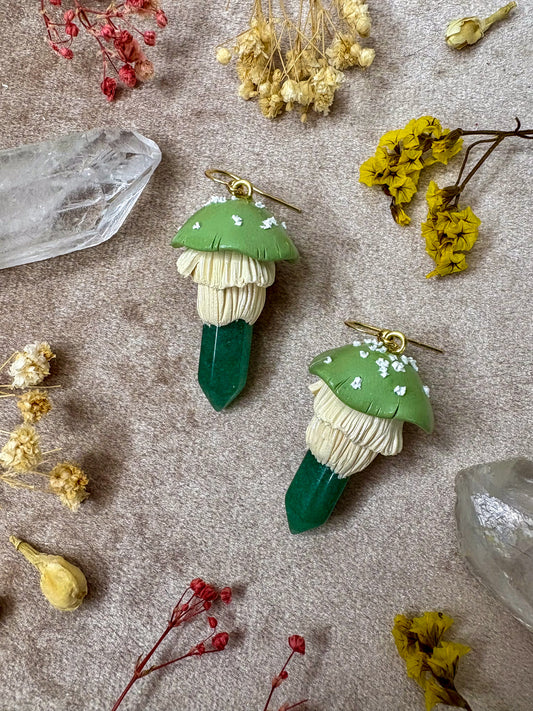 Green Aventurine Crystal Mushroom Earrings