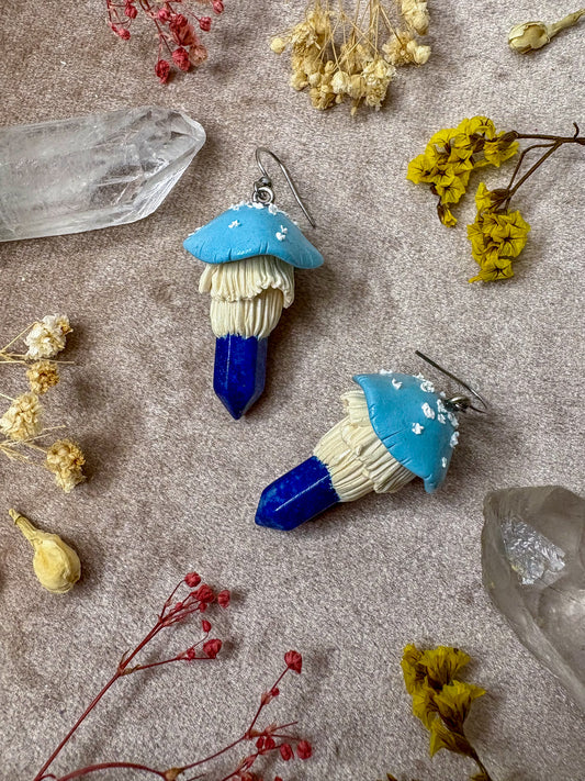 Lapis Lazuli Crystal Mushroom Earrings