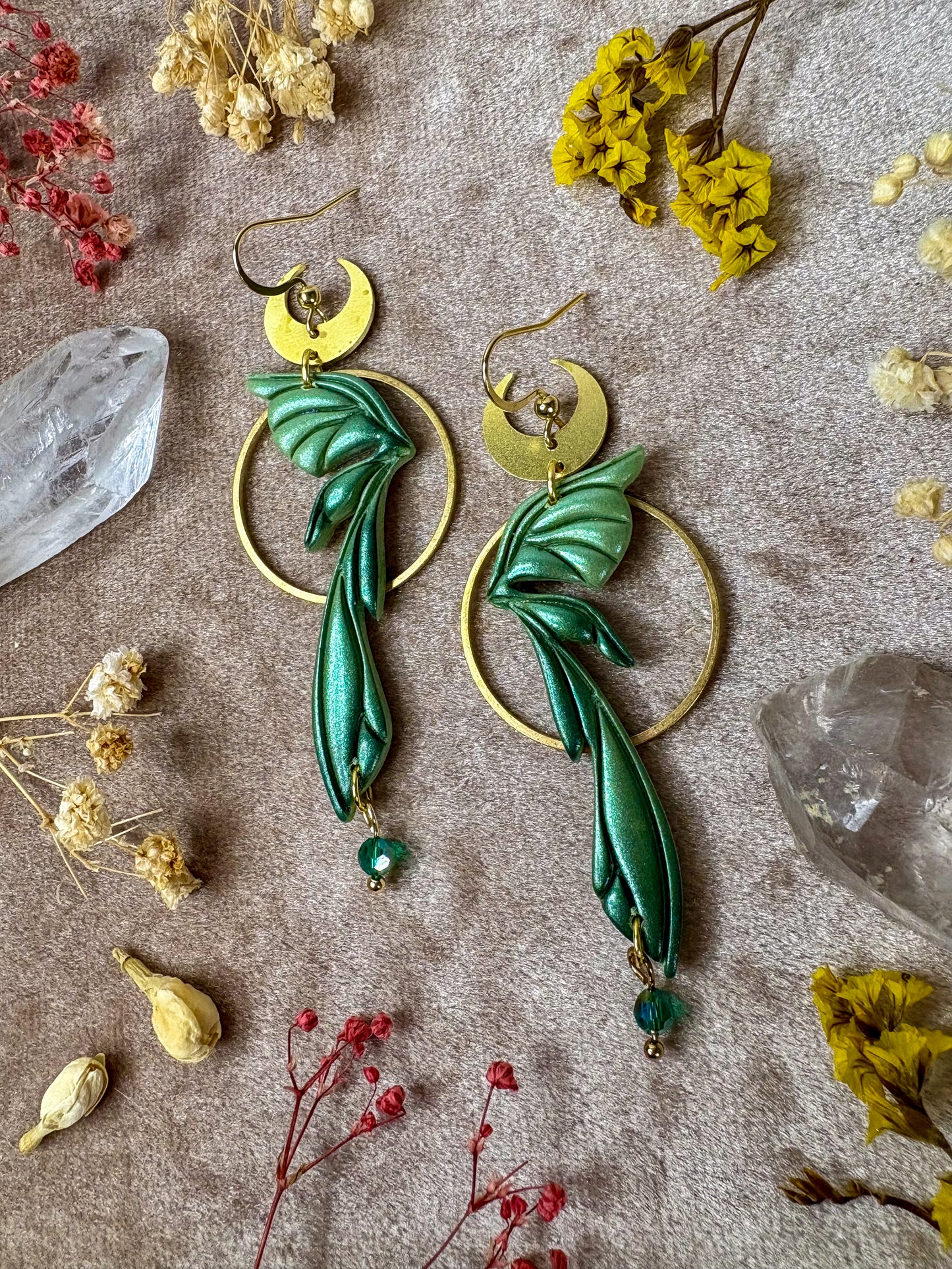 Gemstone Fairy Wing Earrings - Emerald