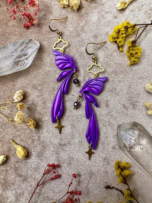 Gemstone Fairy Wing Earrings - Amethyst