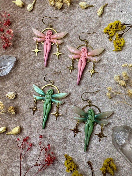 Gold Pastel Floating Fairy Earrings
