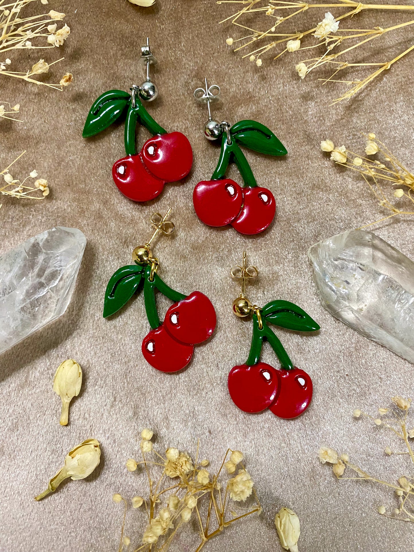 cherry rockabilly polymer clay and resin tattoo inspired dangle earrings