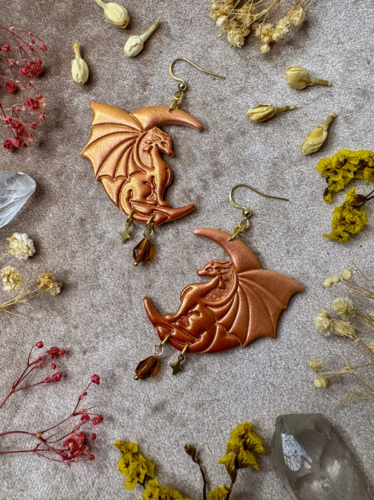 Golden Moon Dragon Earrings