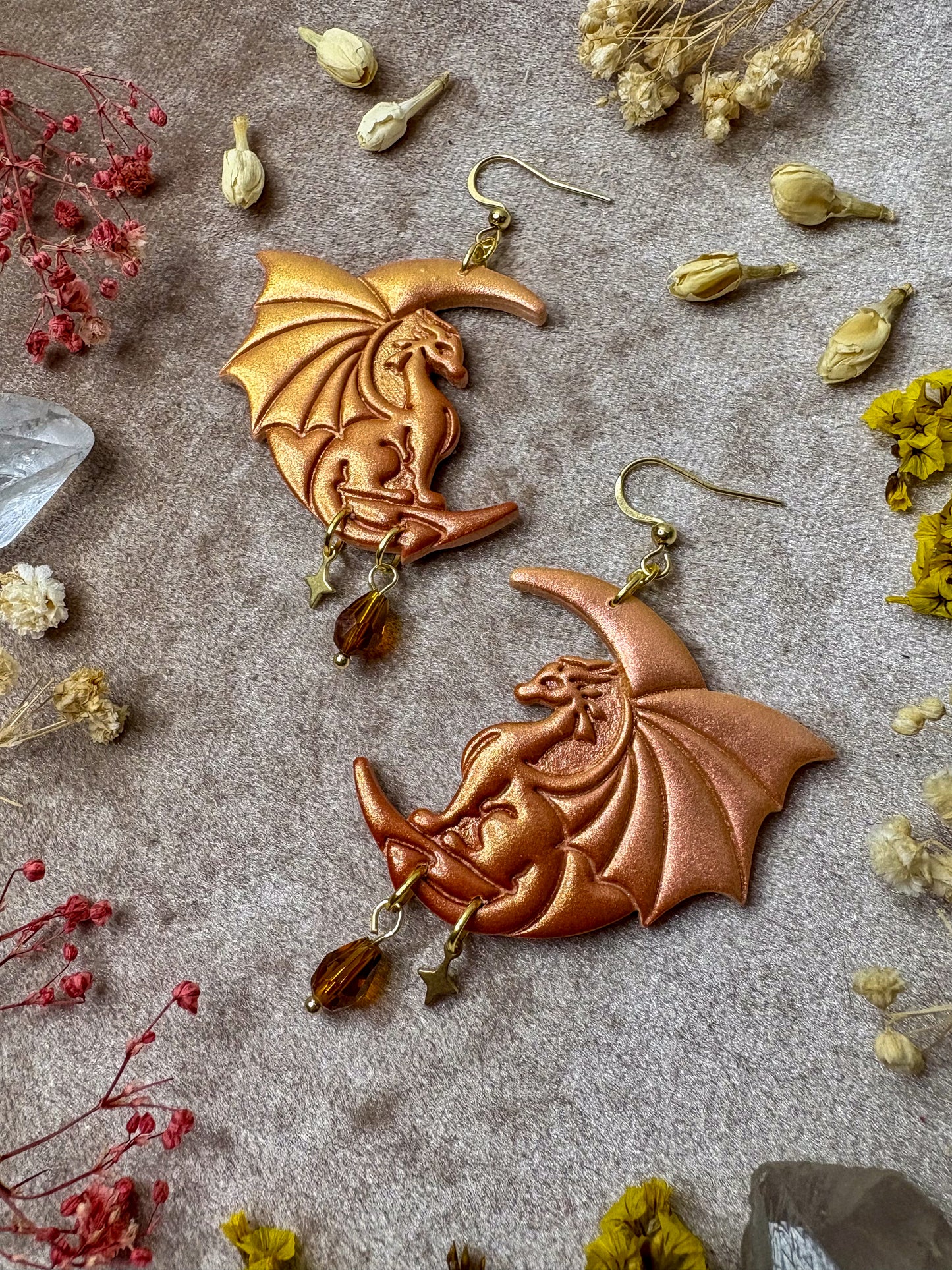 Golden Moon Dragon Earrings