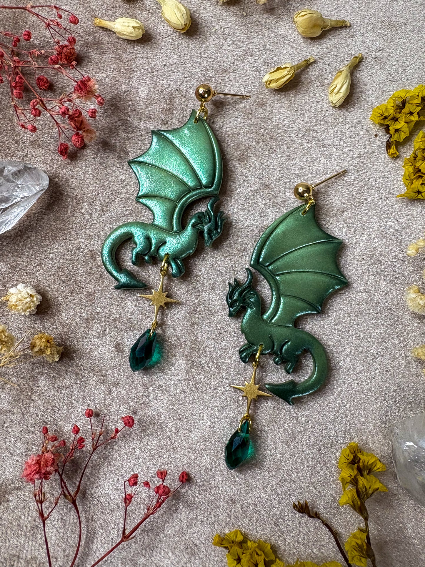 Green Perch Dragon Earrings