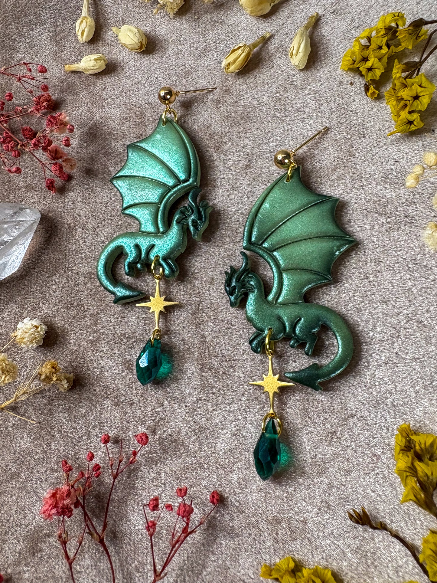 Green Perch Dragon Earrings