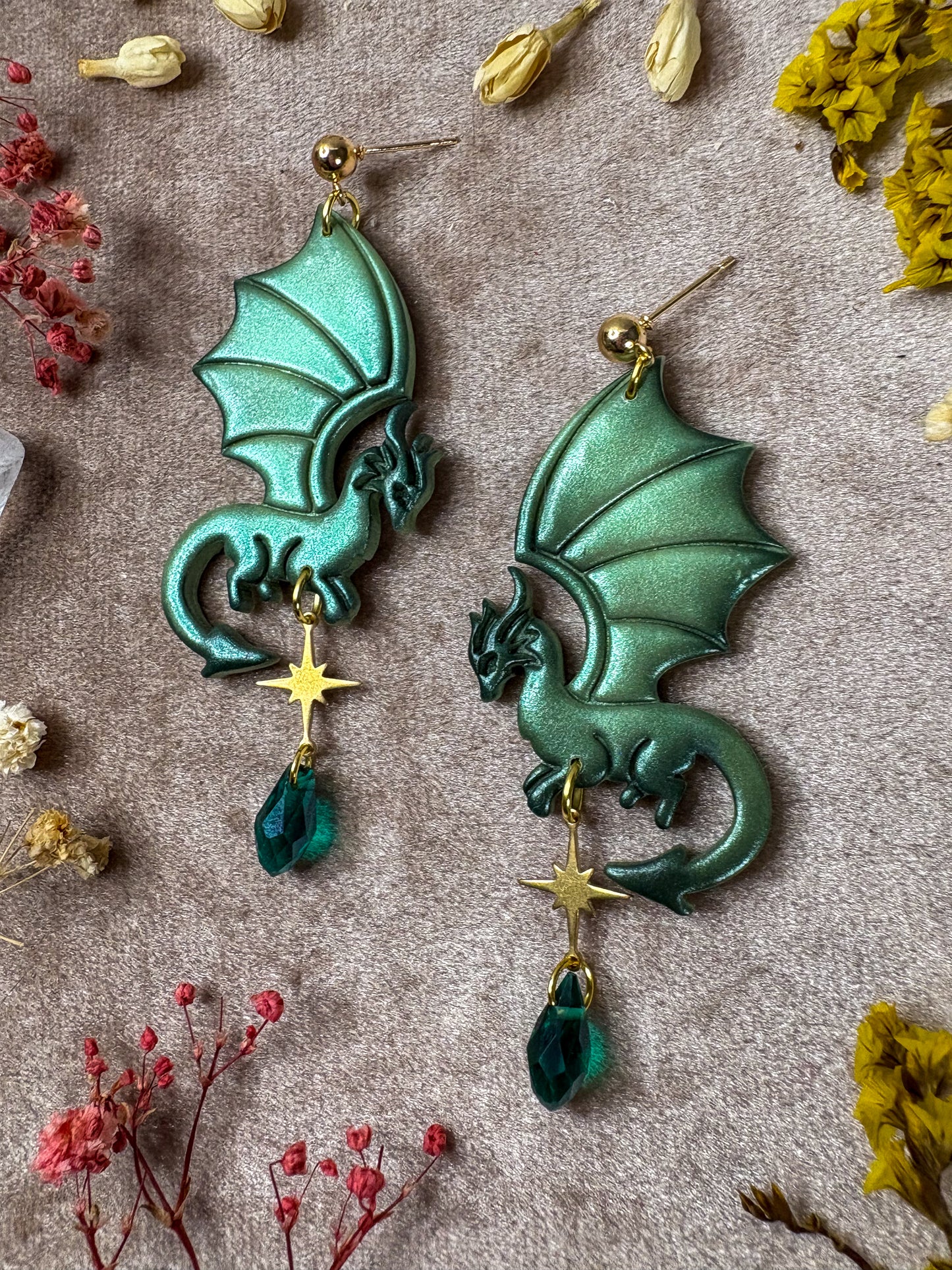 Green Perch Dragon Earrings